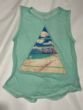 Freeze Summer Vibes Graphic Tank Top, Aqua/Teal Burnout Muscle Tee, Women's Smal